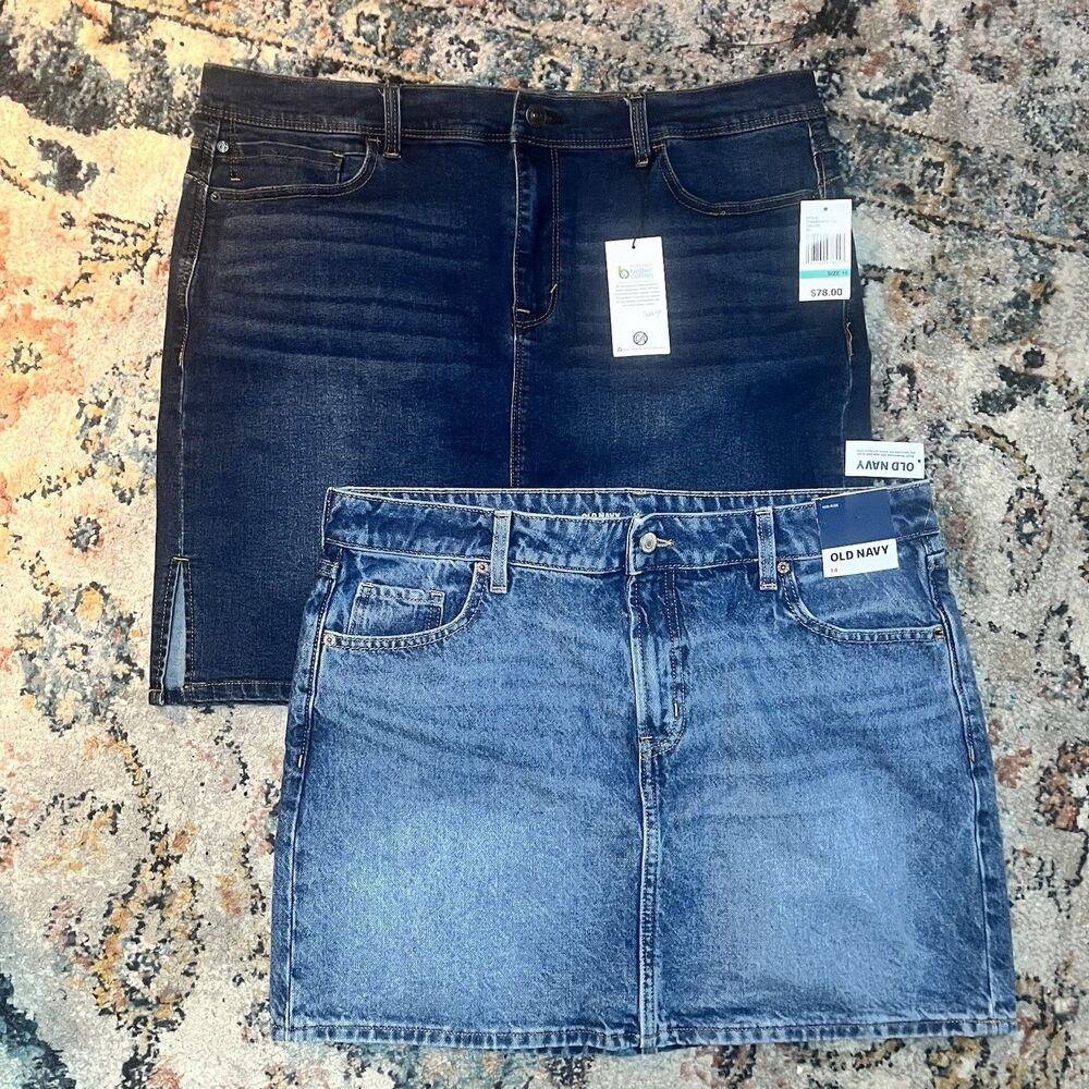 TWO Jean Jean Skirts Women's Blue Old Navy Size 14 And Curve Appeal Size 16 NWT